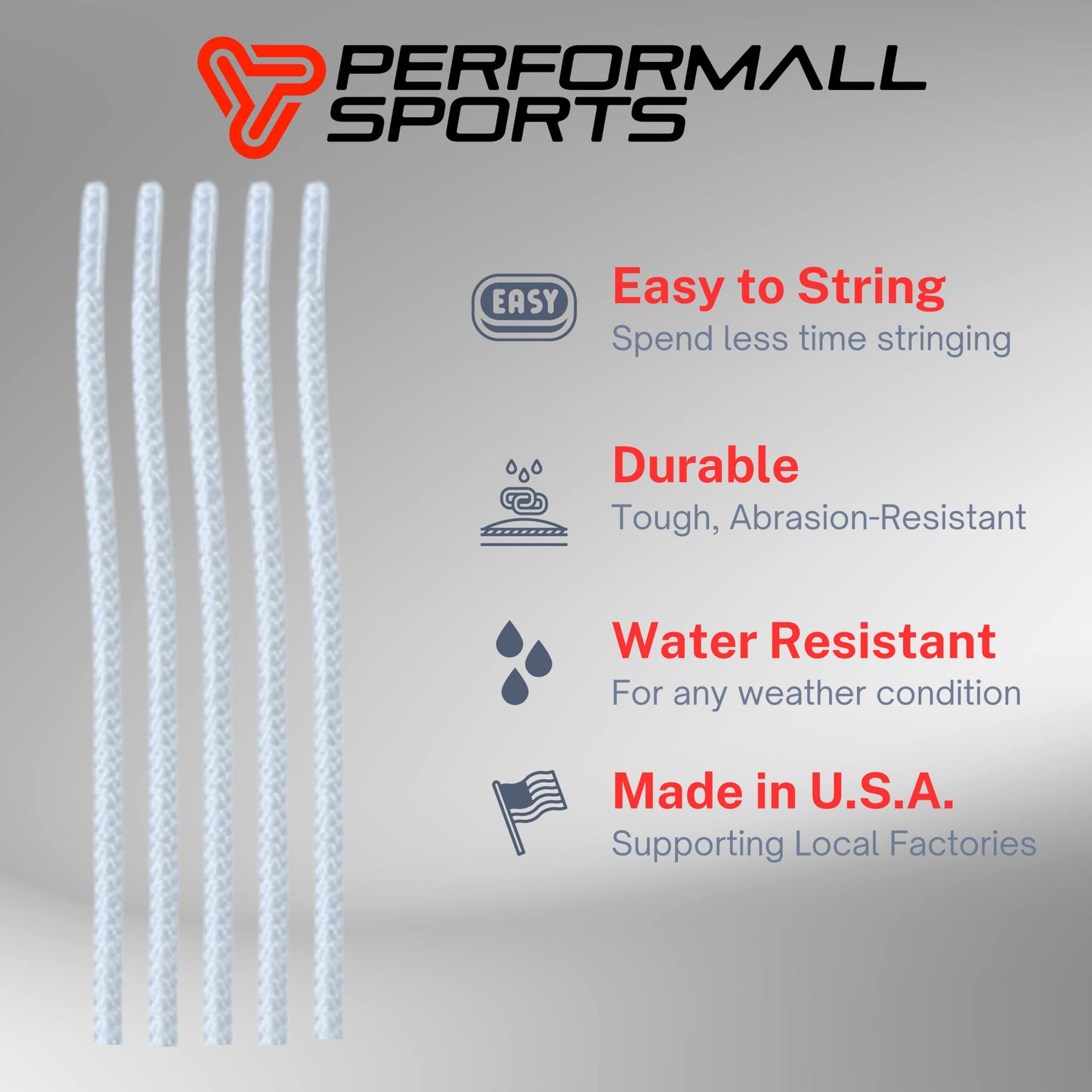 Performall Dyna Lacrosse Mesh Full Stringing Kit Black: 5 Sidewalls, 3 Shooting Strings & 2 Shooting Cords