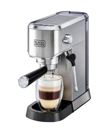 BLACK+DECKER Manual Barista Pump Espresso Coffee Machine, Cappuccino, Latte Macchiato, Milk Frother, 1450W, Silver - ECM150-B5, by Black & Decker