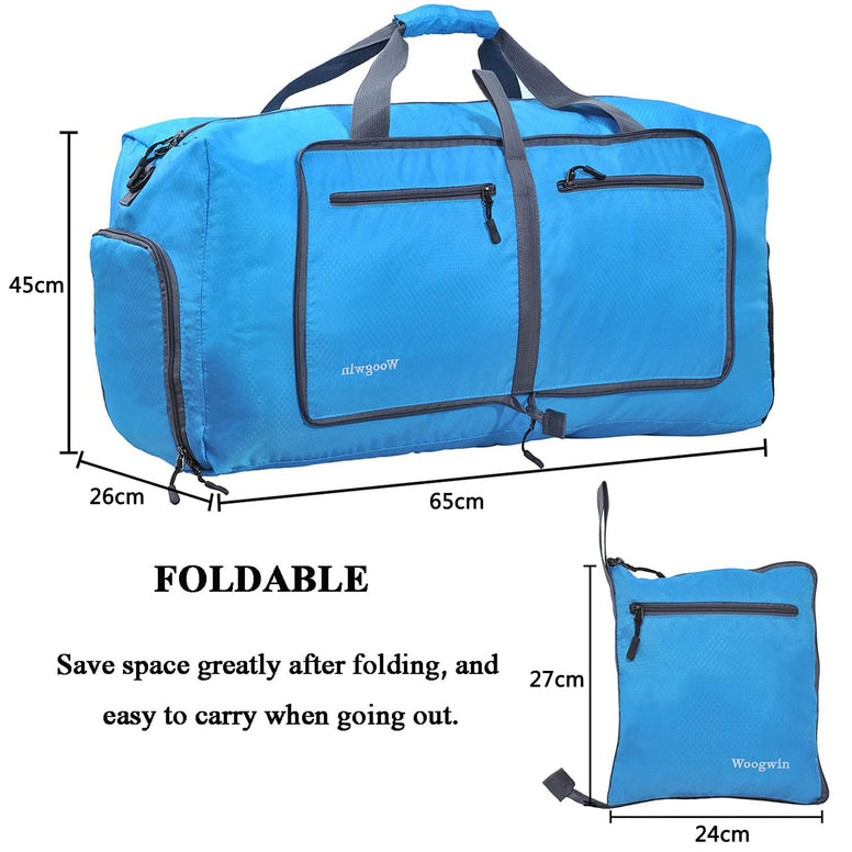 ehsbuy 60L Foldable Travel Duffle Bags for Men Women Large Holdall Bag Waterproof Overnight Weekend Bags for Gym Luggage, Blue, 60L