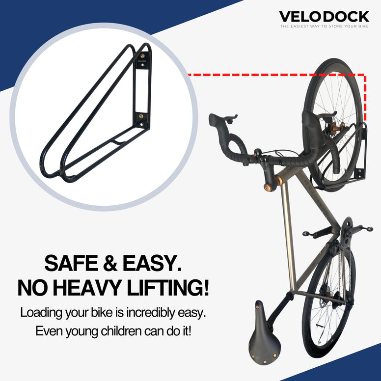 Velo Dock Wall Bike Rack - Space-Saving Vertical Bike Rack For Garage Or Commercial Use - Simple & Secure Bicycle Storage For Adult Bikes - (Regular Bike Rack)