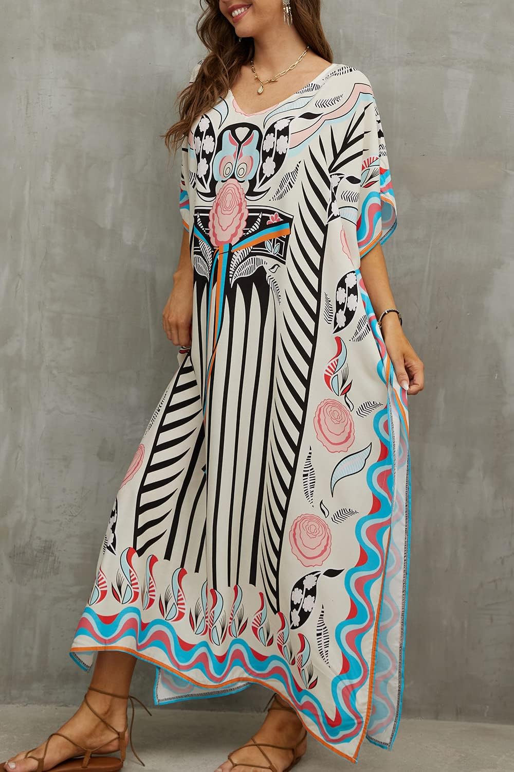 YouKD Wemon's Summer Long Kaftan Bohemian Maxi Kimono Dress Swimsuit Beach Cover Up Robes