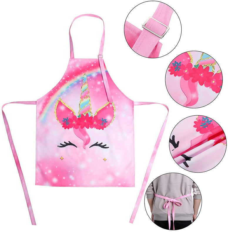 Mumoobear 1 Set Unicorn Apron And Chef Hat AdjUStable Chef Apron And Hats For Kids For Boys Girl's Kitchen Cooking Baking Painting Wear( Pink)