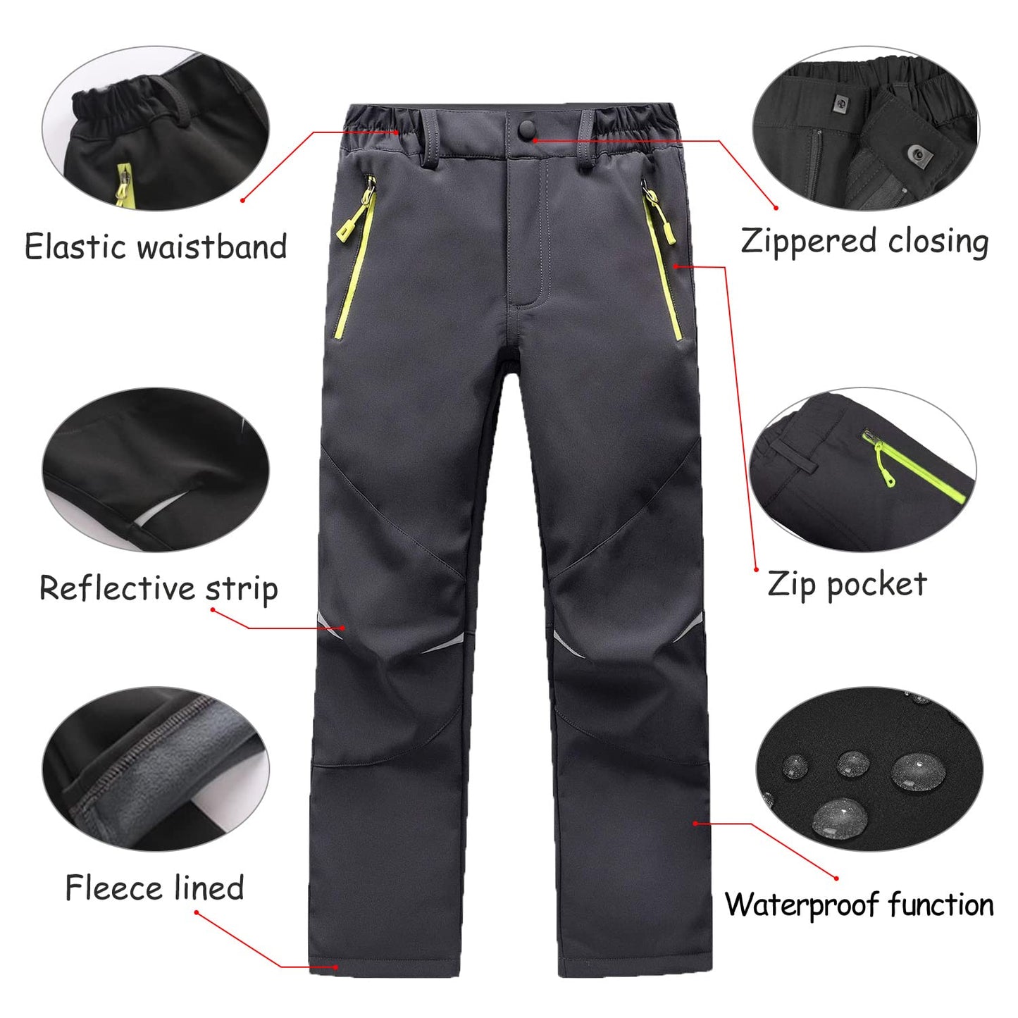 LNFINTDO Kids Waterproof Trousers Boys Girls Walking Trouser with Fleece Lined Winter Thermal Softshell Pants for Outdoor Skiing Hiking