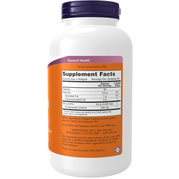 NOW Non-GMO Lecithin 1200mg, 200 Softgels