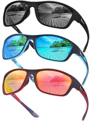 Tskestvy 3 Pairs Men’s Polarized Sport Wrap Around Sunglasses UV Protection Shades for Running Fishing Biking Cycling Driving