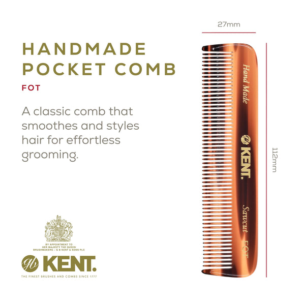 Kent FOT 113mm Small Mens Fine Toothed Styling Pocket Hair Comb (PACK OF 1)