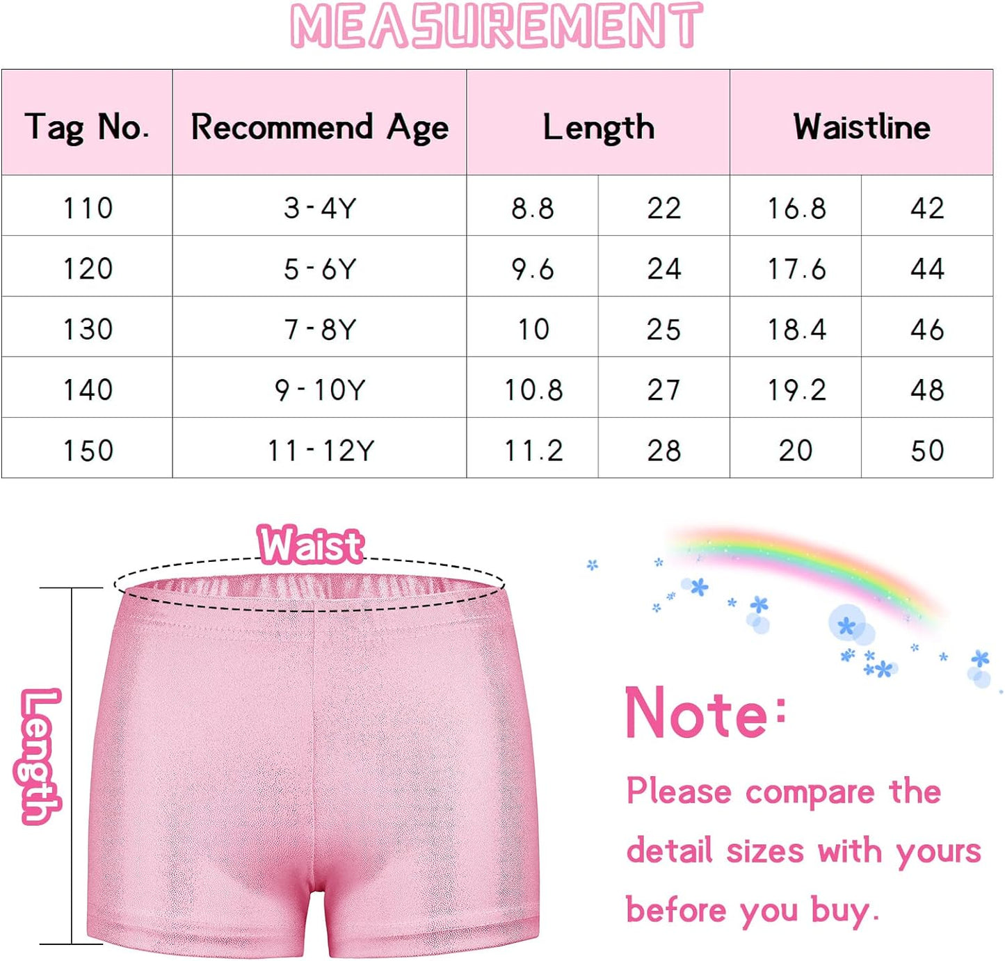 SEAUR - Girls Shorts for Dance Metallic Shiny Ballet Dance Shorts Stretch Slim Fit Athletic Gymnastics Short Performance Hot Pants for Ages 3-12