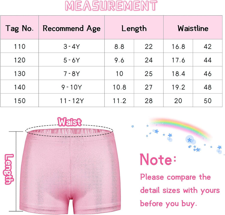 SEAUR - Girls Shorts for Dance Metallic Shiny Ballet Dance Shorts Stretch Slim Fit Athletic Gymnastics Short Performance Hot Pants for Ages 3-12