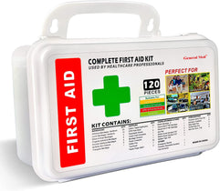 General Medi 120 Pieces Hardcase First Aid Kit - Includes Instant Cold Pack, Emergency Blanket for Travel, Home, Office, Vehicle, Camping, Workplace & Outdoor