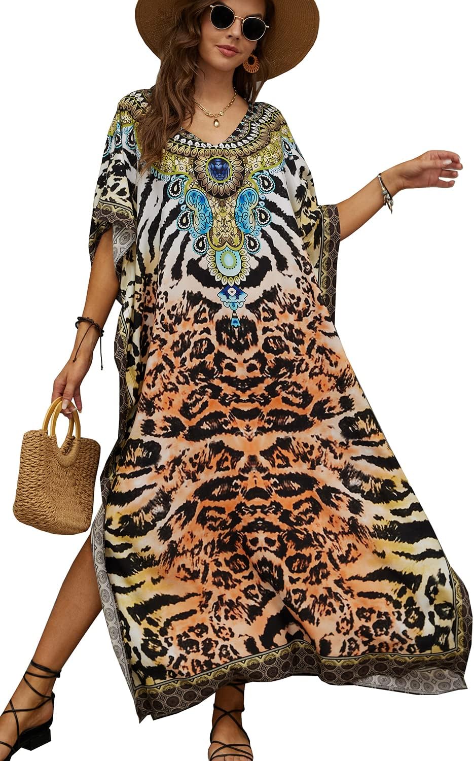 YouKD Wemon's Summer Long Kaftan Bohemian Maxi Kimono Dress Swimsuit Beach Cover Up Robes