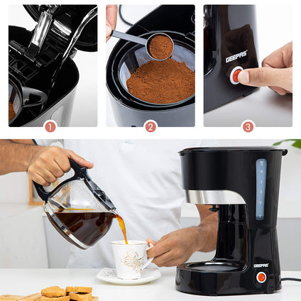 Geepas-Coffee Maker, 1.5L Filter Coffee Machine, GCM6103 | High Temperature Glass Carafe | Keep Warm & Anti-Drip Function | Reusable Filter | On/ Off Switch with Indicator Light