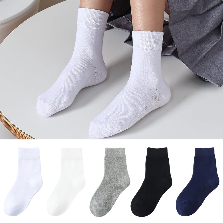 hakugoo Boys Crew Socks 6 Pairs Seamless Cotton Socks Dress Socks School Uniform Socks for Girls Youth Kids Toddler