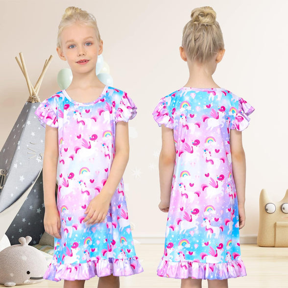 Fiodrimy Girls Nightgowns Unicorn Sleepwear Night Sleep Dress Pajamas Little Kids Toddler Soft Nightgown