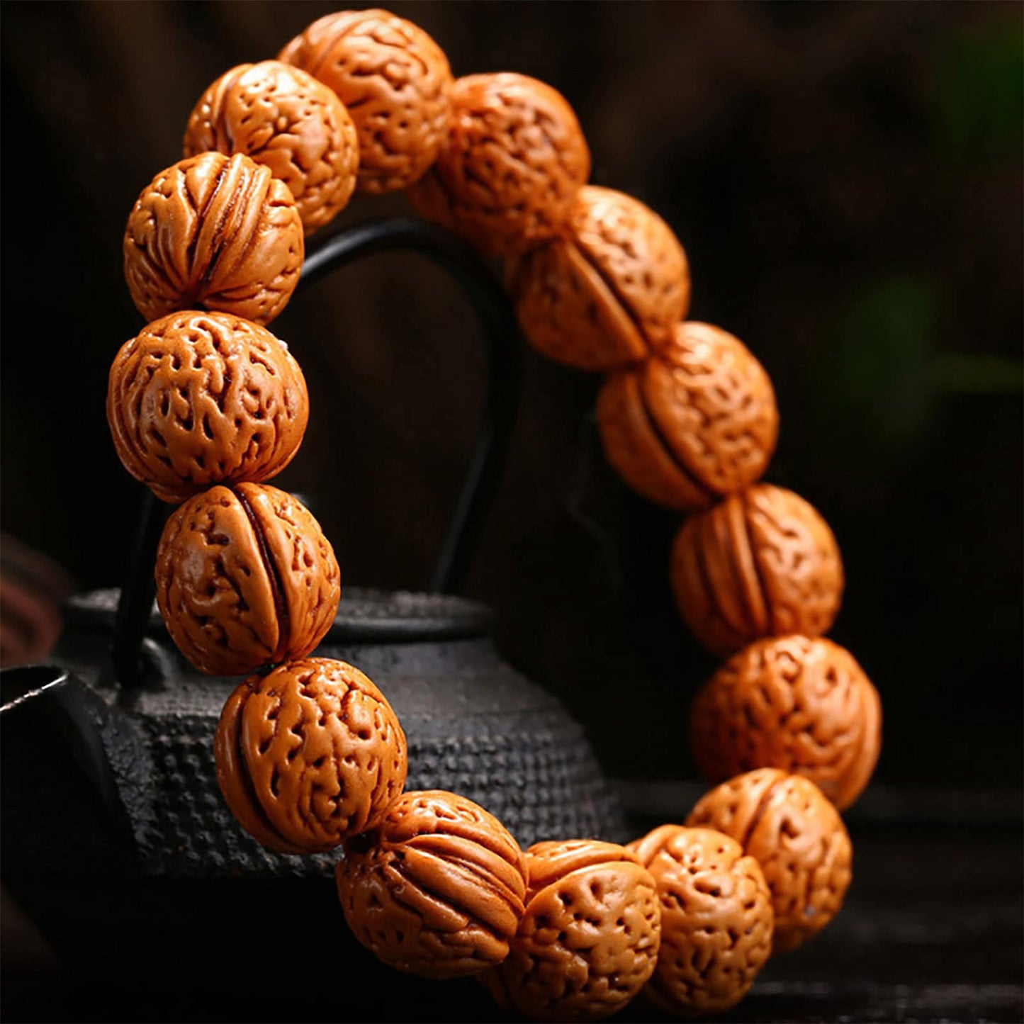 Natural Walnut Bracelet Clear Texture for Men Women Wrist Accessories Wenwan Fashion Gifts,18mm