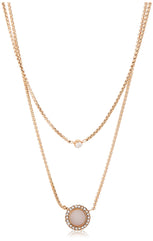 Fossil Women's Stainless Steel Val Disc Cubic Zirconia Double Glitz Necklace, Rose Gold