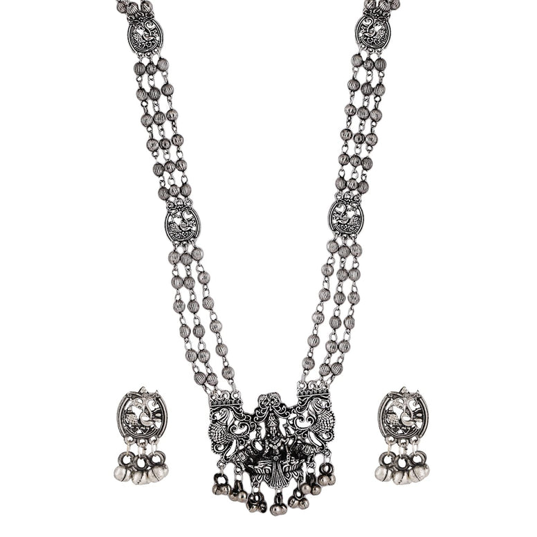 Shining Diva Fashion Latest Stylish Traditional Oxidised Silver Necklace Jewellery Set for Women (13137s)