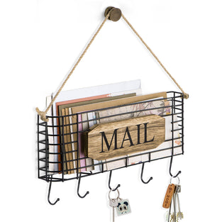 SRIWATANA Mail Key Holder, Mail Organizer Wall Mount, Hanging Mail Letter Organizer with 5 Hooks Large