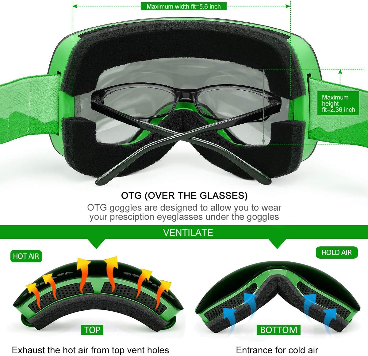 Supertrip Ski Snowboard Goggles for Men & Women Over The Glasses Snow Goggles