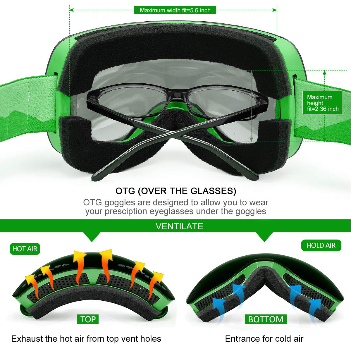 Supertrip Ski Snowboard Goggles for Men & Women Over The Glasses Snow Goggles