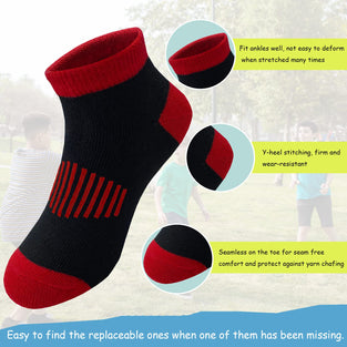 Tsmollyu Boys Socks 12 Pairs Half Cushion Low Cut Athletic Ankle Socks Kids Socks for Boys