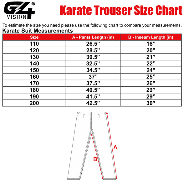 G4 VISION Karate Trousers Martial Arts Karate Pants Student Cotton GI Aikido Kids Pant Kung Fu Adults Kimono Trousers Medium