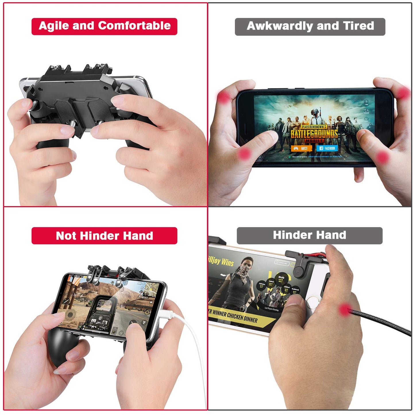 DELAM Mobile Game Controller with L1R1 L2R2 Triggers, PUBG Mobile Controller 6 Fingers Operation, Joystick Remote Grip Shooting Aim Keys for 4.7-6.5" iPhone Android iOS Cellphone Gamepad Accessories