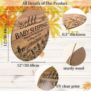 Shhh... Baby Sleeping Hanging Sign Plaque, Do Not Knock Or Ring The Bell, Round Rustic Wooden Door Hanger for Baby Room, Nursery, Kindergarten, Bedroom, Door Knob Door Bell Decor