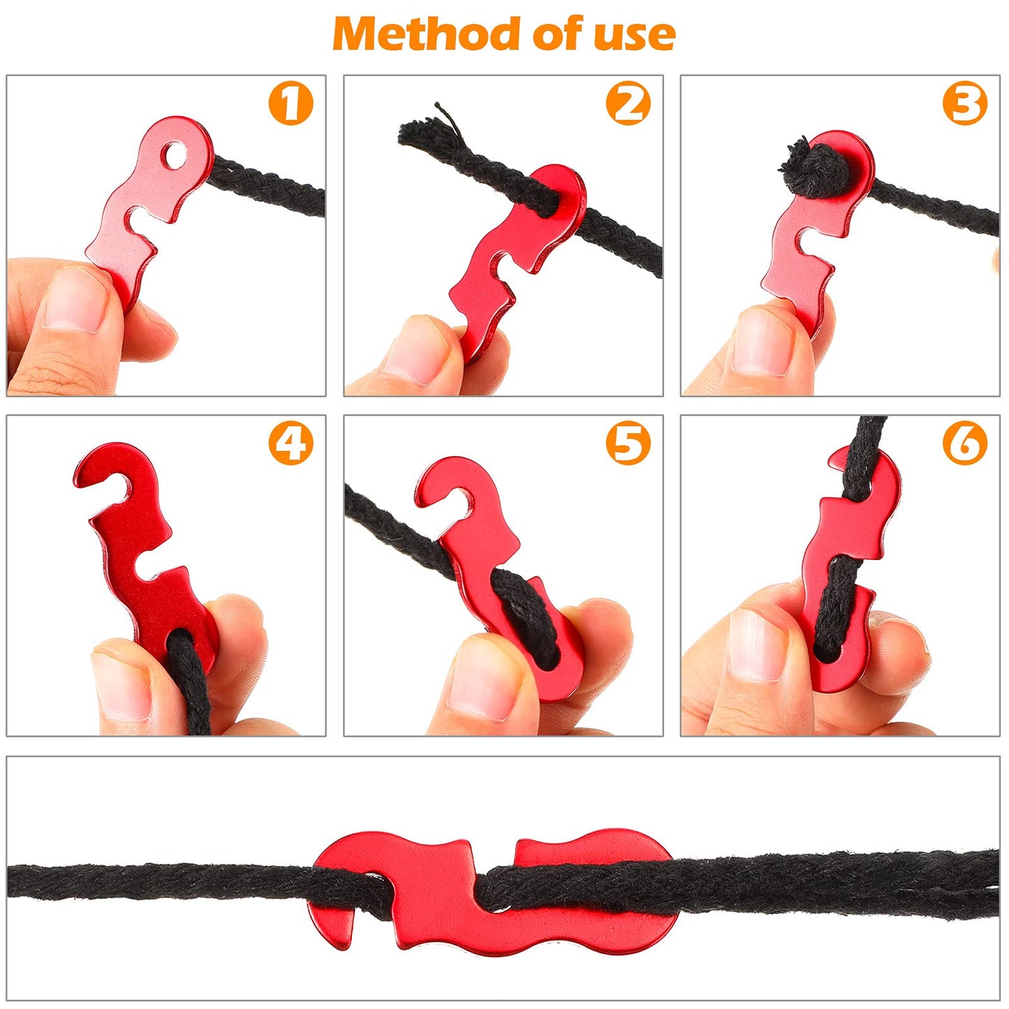 30 Pieces Aluminum Alloy Guyline Cord Adjusters Rope Adjusters Tent Tensioners Tent Wind Rope Buckles Camping Accessories for Tent Camping Hiking Backpacking Outdoor Activity (Red, Black, Silver)