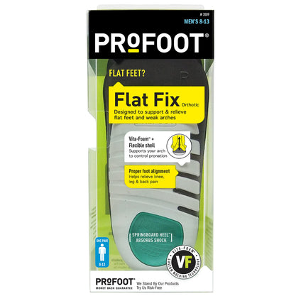 PROFOOT, Flat Fix Orthotic, Men's 8-13, 1 Pair, Orthotic Insoles for Flat Feet and Low Arches, Inserts Help Support Arch and Heel, Lightweight, Absorbs Shock to Help Reduce Foot, Leg, Hip, Back Pain