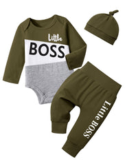 Oranchids Newborn Baby Boy Clothes Color Block Letter Print Long Sleeve Romper+Pants+Hat Fall Winter Outfits 3Pcs  0-3M