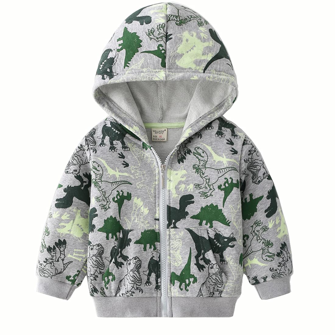 NautySaurs Boys Zip-up Dinosaur Hoodies Toddler Light Jackets Zipper Sweatshirt 2 Years