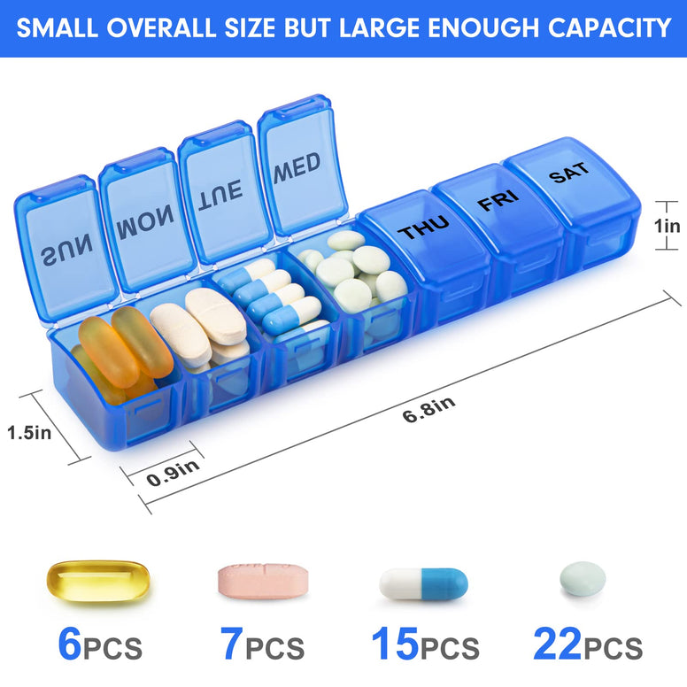 Aigret Future Small Pill Organizer 2 Times a Day, 2 Pack 7 Day Pill Box 1 Time a Day, Travel Friendly Day Night Vitamin Organizer, Weekly Pill Case Container