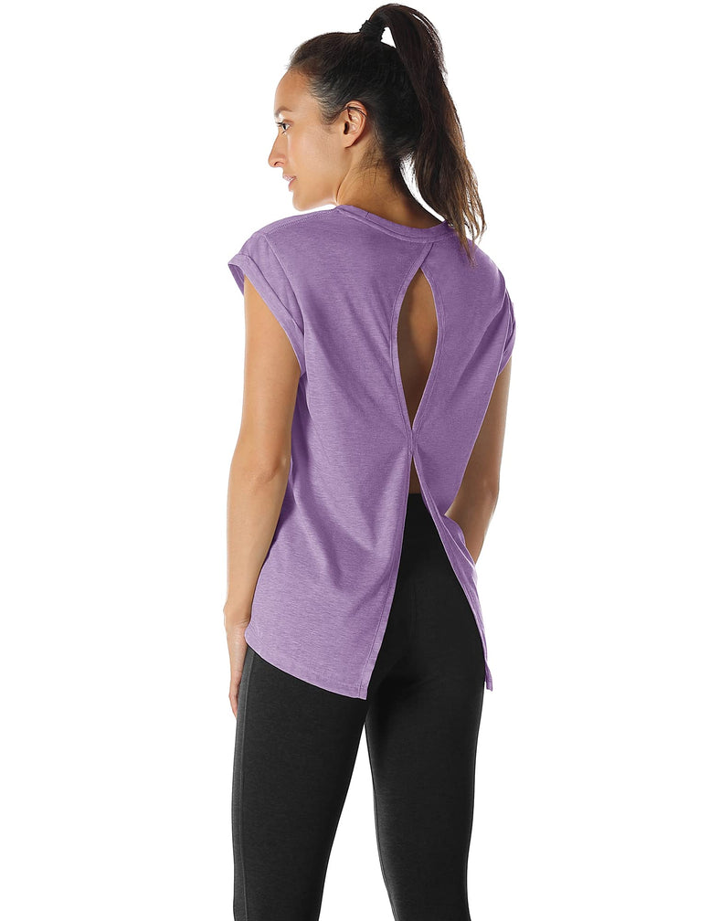 icyzone Open Back Workout Top Shirts - Yoga t-Shirts Activewear Exercise Tops for Women(Pack of 2)