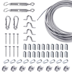 Amadget Stainless Steel Wire Rope, Globe String Lights Hanging Kit, Cable Railing, Aircraft & Picture Hanging Kit Include 165 Ft Transparent Vinyl Coated Wire Cable, Turnbuckle and Hooks Accessories