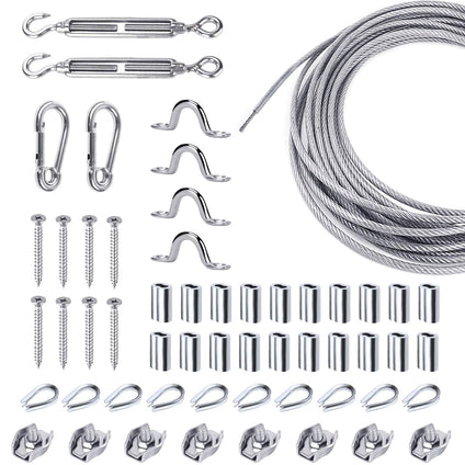 Amadget Stainless Steel Wire Rope, Globe String Lights Hanging Kit, Cable Railing, Aircraft & Picture Hanging Kit Include 165 Ft Transparent Vinyl Coated Wire Cable, Turnbuckle and Hooks Accessories