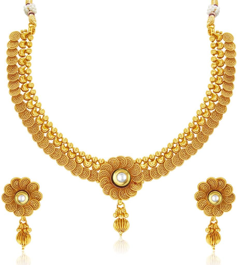 Sukkhi Floral Gold Plated Wedding Jewellery Kundan Choker Necklace Set For Women (2550Ngldpp1800)