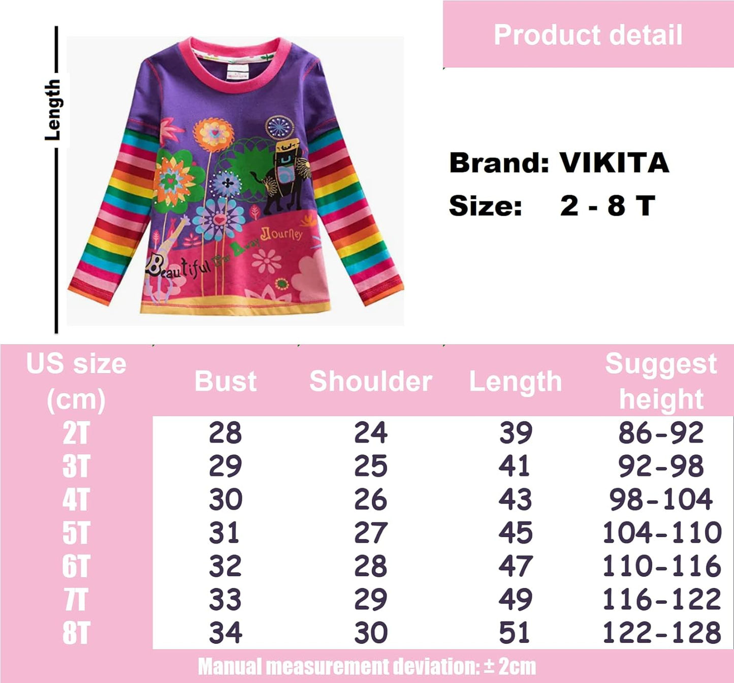 VIKITA Little Girls Cute Flower Long Sleeve T-Shirt Top for 1-8 Years