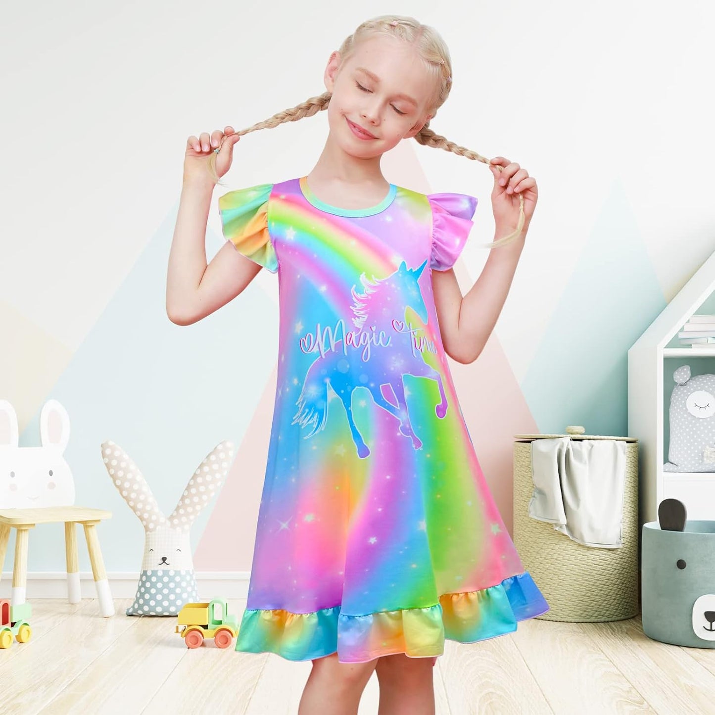 Fiodrimy Girls Nightgowns Unicorn Sleepwear Night Sleep Dress Pajamas Little Kids Toddler Soft Nightgown