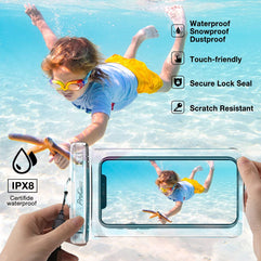 ProCase Universal Waterproof 7" Case Cellphone Dry Bag Pouch for iPhone 14 13 Pro Max Plus Mini 12 11 Pro Max Xs Max XR XS X 8 7 6S Plus SE, Galaxy S20 Ultra S10 S9 S8/Note 10 9-2 Pack,Clear