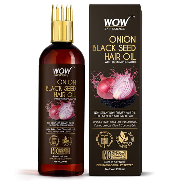 WOW Skin Science Onion Hair Oil for Hair Growth and Hair Fall Control - With Black Seed Oil Extracts - with COMB APPLICATOR - 200 ml