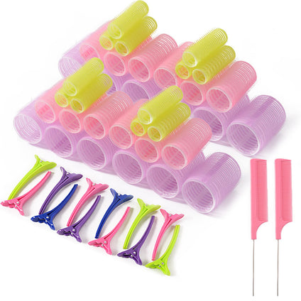 Homedom 60Pcs Hair Curlers Set, Hair Rollers Set, For Long Hair & Short Hair - No Heat, Hair-friendly, Natural Effect, Includes 36 curlers, 12 Clips, 2 Steel Needle Combs, Salon hairdressing curlers