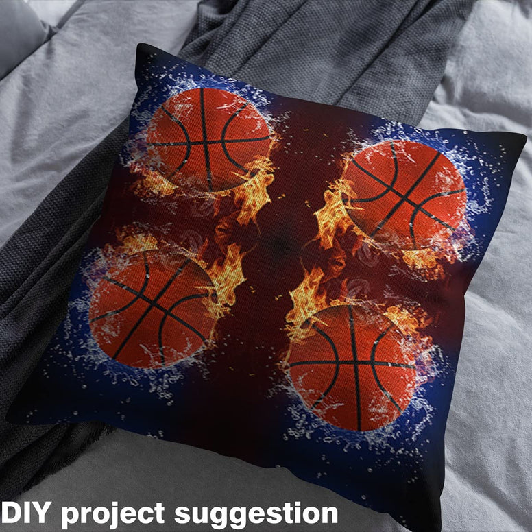 Basketball Fabric by The Yard, 3D Sports Game Upholstery Fabric, Iron and Fire Ball Player Decorative Fabric, Ball Gaming Indoor Outdoor Fabric, DIY Art Waterproof Fabric, Orange Blue, 1 Yard