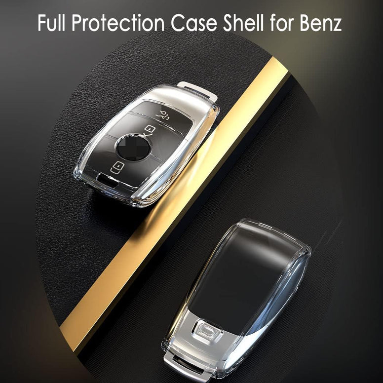 REVHQ 1 PC for Mercedes-Benz Key Fob Cover Clear, Soft Premium TPU Full Protection Case Shell for Benz A-Class C-Class C300 C63 CLA CLS E-Class E300/ E400/ E63 G-Class GL/ GLK GLA
