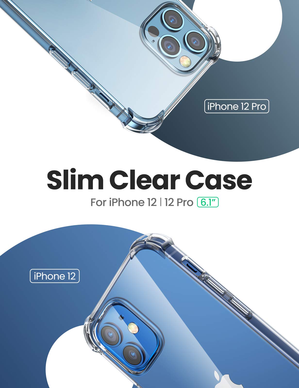 UGREEN Clear iPhone 12 Case, iPhone 12 Pro Case 6.1 inch Ultra Slim Thin Case, TPU Material with 4 Corners Bumper, Shockproof Case Soft Scratch-Resistant Anti-Drop Cell Phone Cover For iPhone 12/12Pro