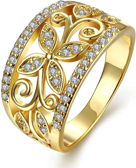 YELLOW CHIMES Flower Band Golden Ring for Women and Girls