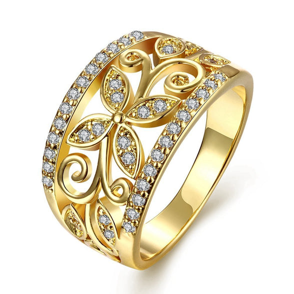 YELLOW CHIMES Flower Band Golden Ring for Women and Girls