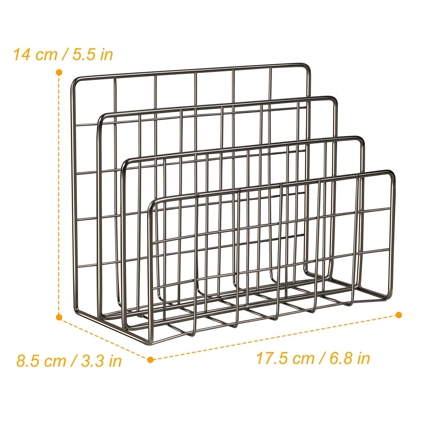 YiePhiot Desk Mail Organizer Iron Mail Rack File Organizer Practical Letter Sorter Strong for Any Home or Office Desktop Mail Postcards Brochures Organizer File Sorter (6.8''3.3''5.5'', Dark Gray)