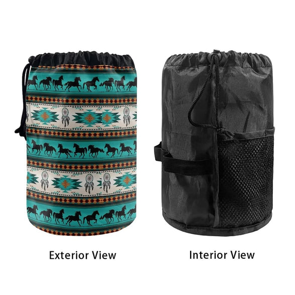 chaqlin Aztec Horse Drawstring Cosmetic Bag Women Girls Multifunctional Bucket Toiletry Bag for Travel Portable Cosmetics Wash Bag Bucket Toiletry Bag Dream Catcher Horse Print Make up Pouch, Aztec