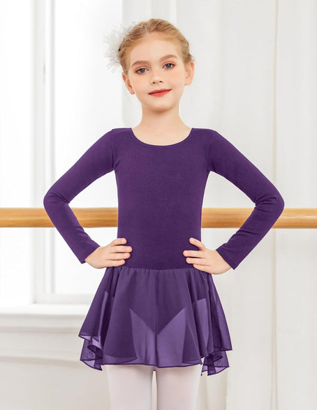 Zaclotre Girl's Classic Long Sleeve Dance Dresses Ballet Skirted Leotard