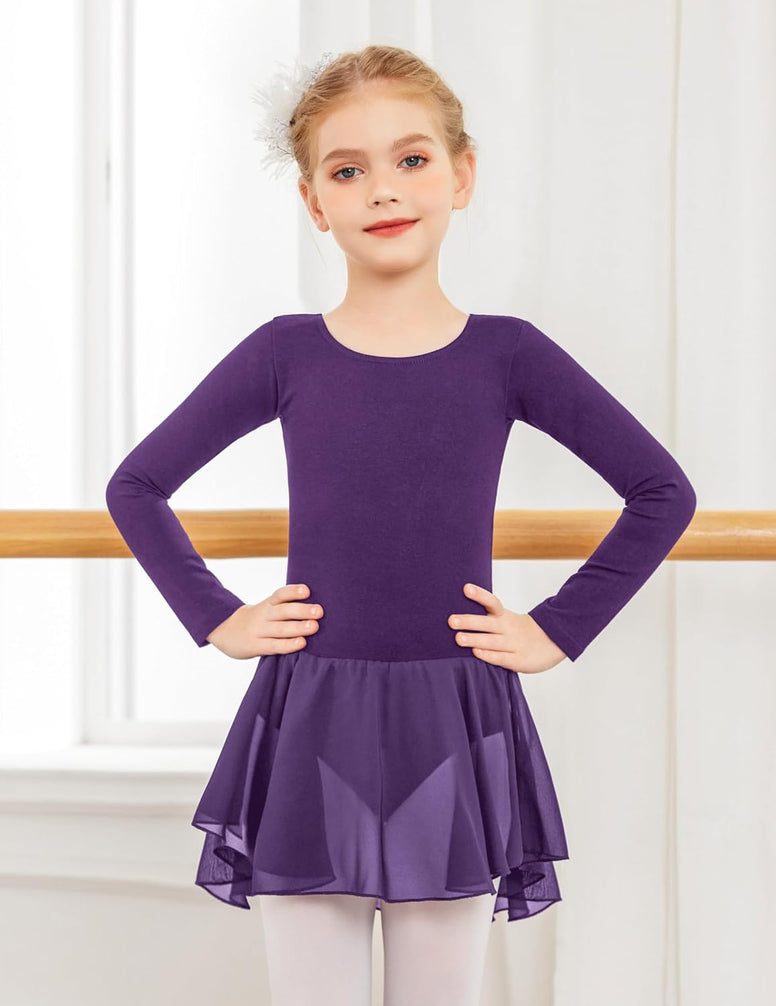 Zaclotre Girl's Classic Long Sleeve Dance Dresses Ballet Skirted Leotard